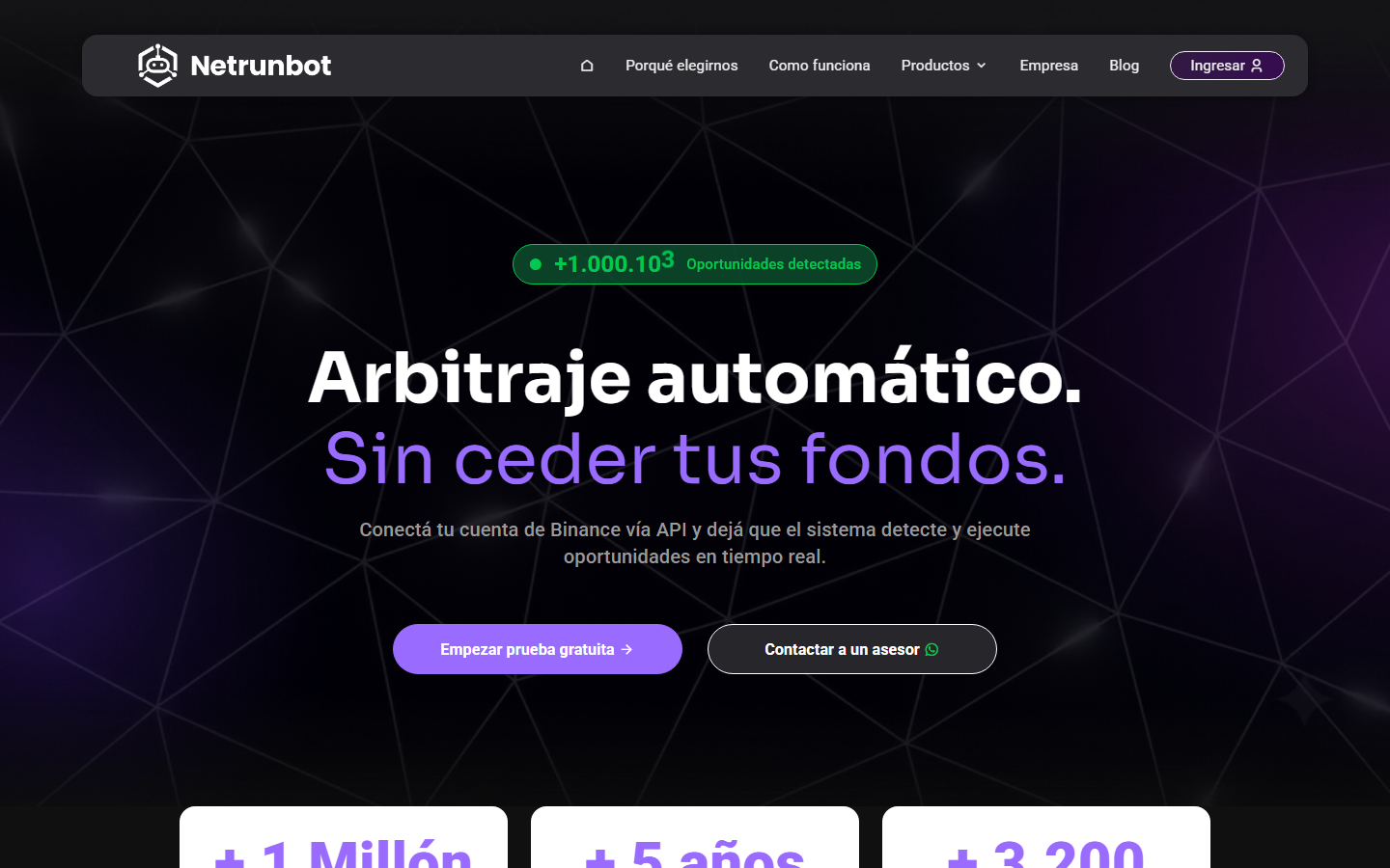 Captura de pantalla del sitio de Netrun Bot